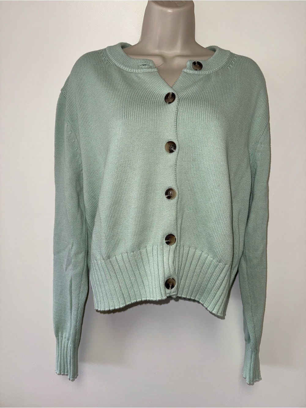 525 America (Large) Mint Green Button-Front Knit Cardigan Sweater